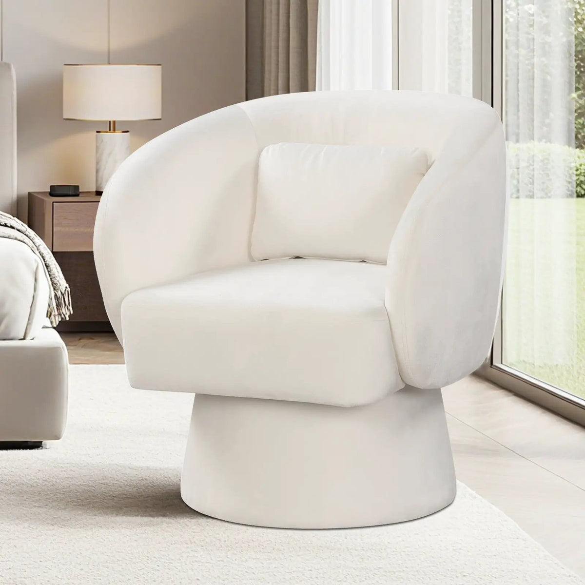 Swivel Accent Chair Upholstered Barrel Chair with Curved Back and Removable Lumbar Pillow, photo 14 of 16