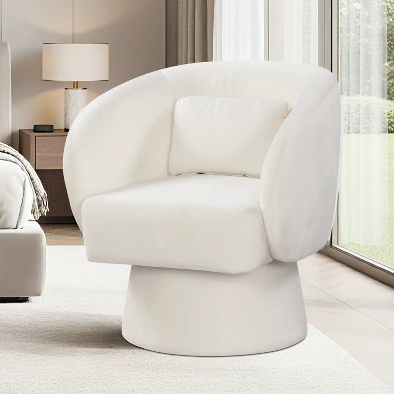 Swivel Accent Chair Upholstered Barrel Chair with Curved Back and Removable Lumbar Pillow by DirectDeals