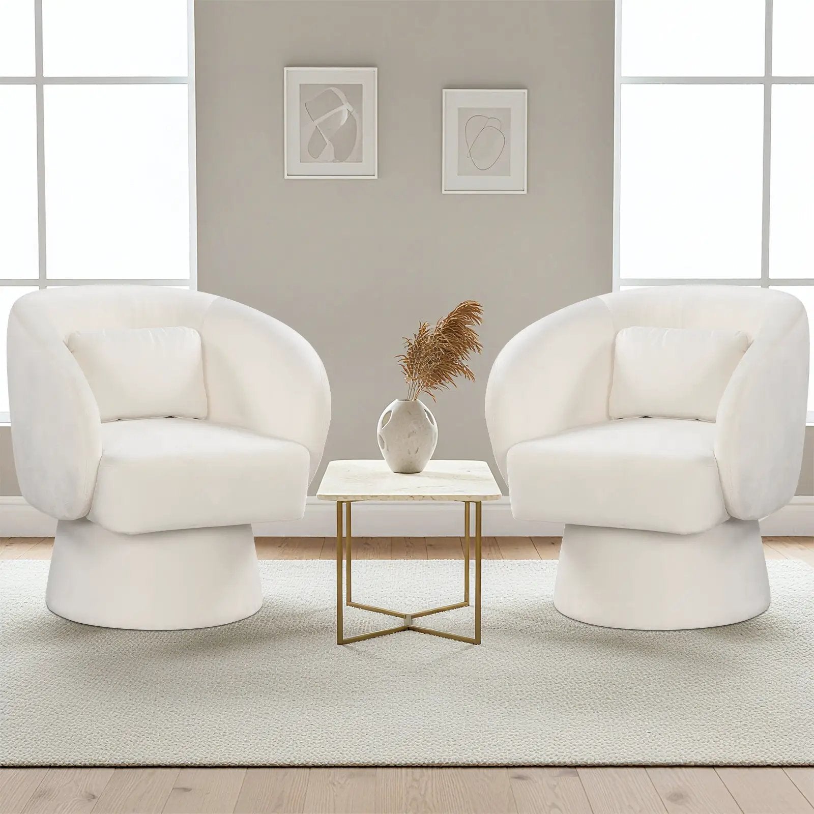 Swivel Accent Chair Upholstered Barrel Chair with Curved Back and Removable Lumbar Pillow by DirectDeals