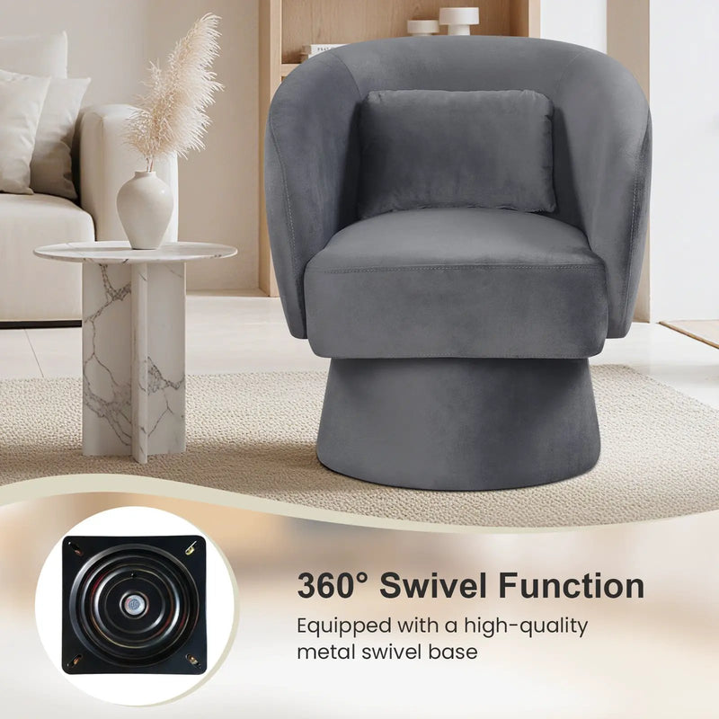 Swivel Accent Chair Upholstered Barrel Chair with Curved Back and Removable Lumbar Pillow by DirectDeals