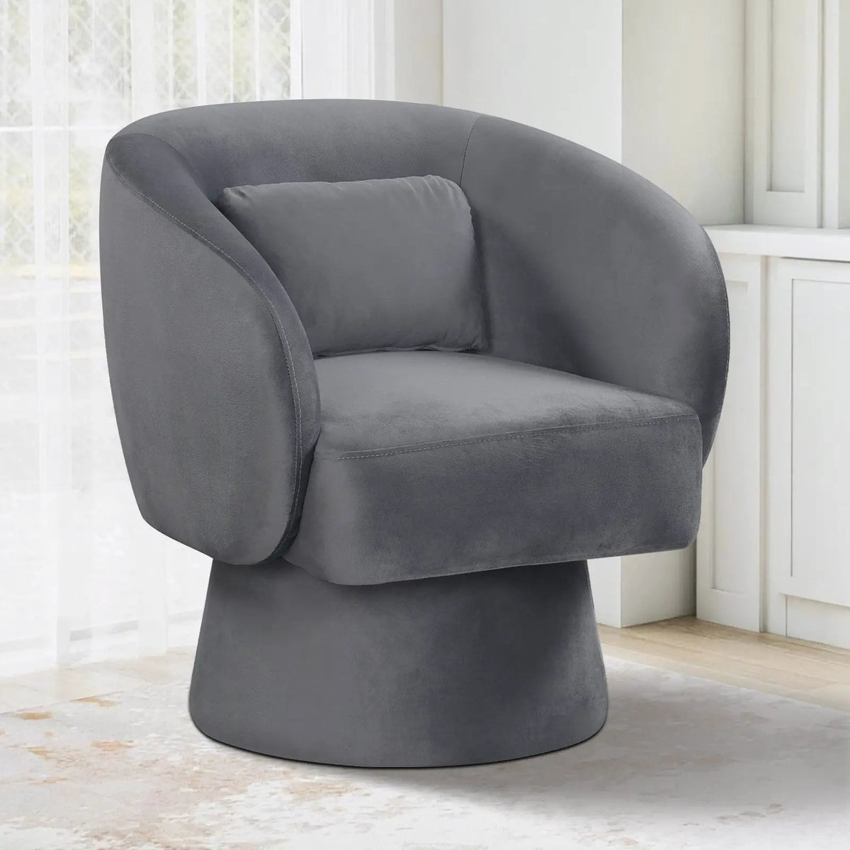 Swivel Accent Chair Upholstered Barrel Chair with Curved Back and Removable Lumbar Pillow, photo 15 of 16