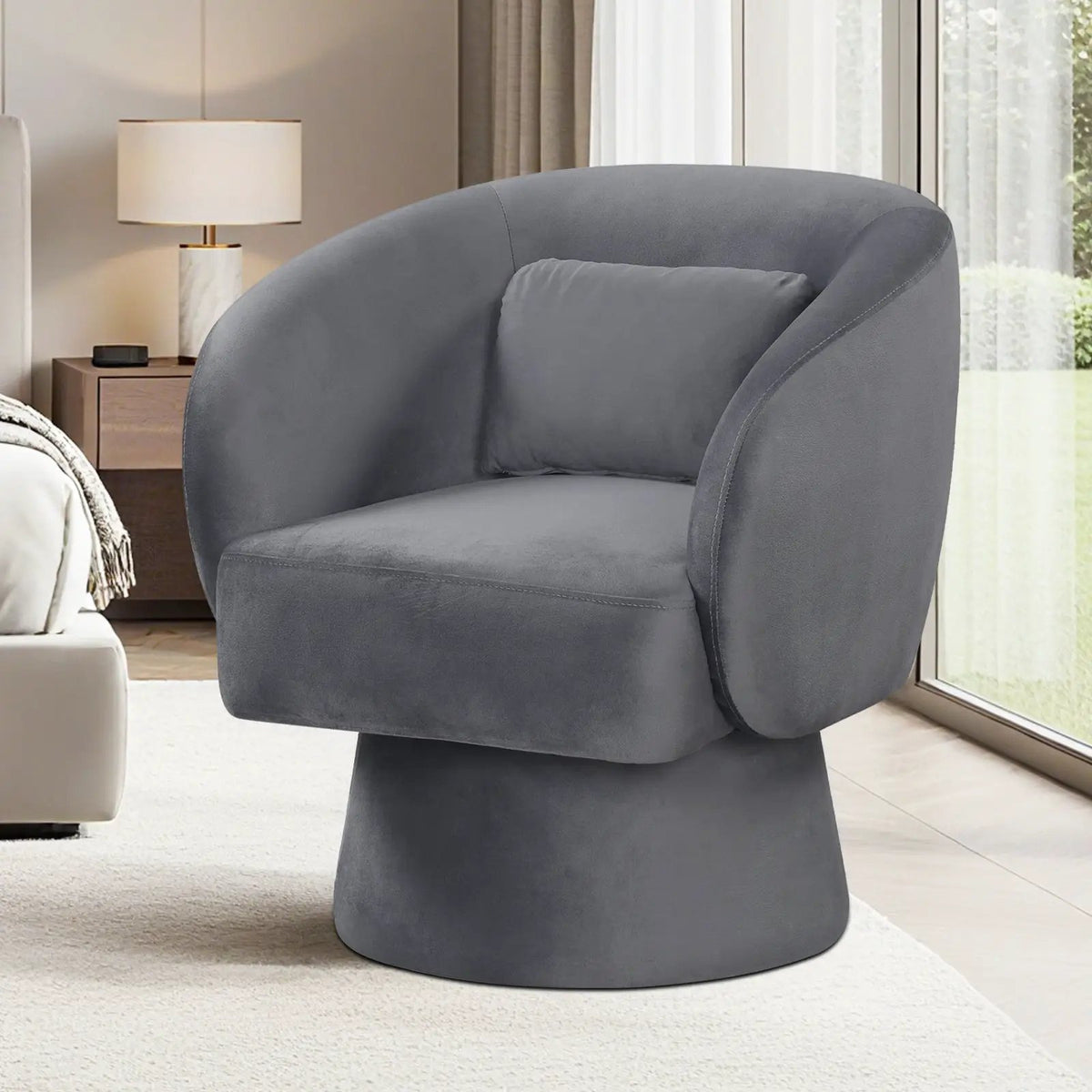 Swivel Accent Chair Upholstered Barrel Chair with Curved Back and Removable Lumbar Pillow, photo 13 of 16