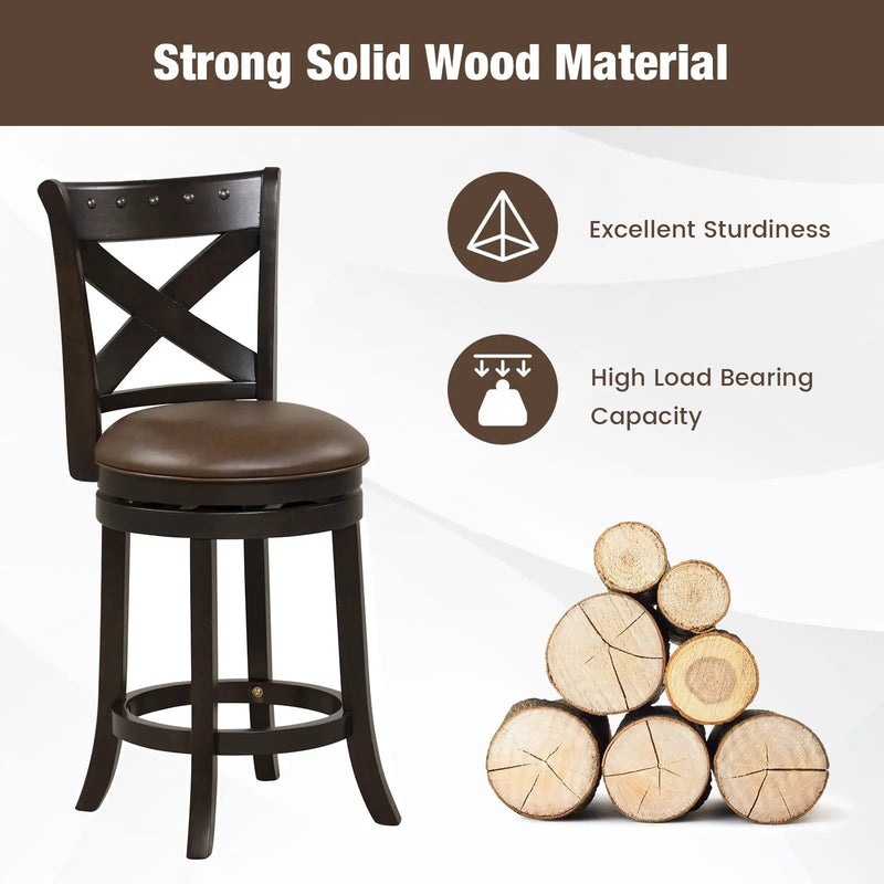 31 Inch Swivel Bar Stool with Curved Backrest PU Leather Seat and Footrest by DirectDeals