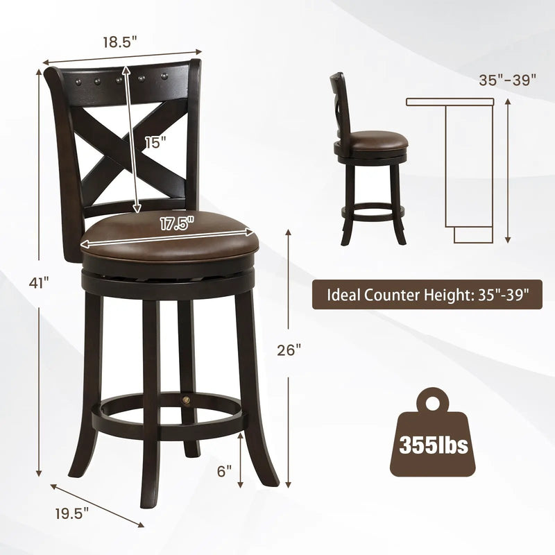 31 Inch Swivel Bar Stool with Curved Backrest PU Leather Seat and Footrest by DirectDeals