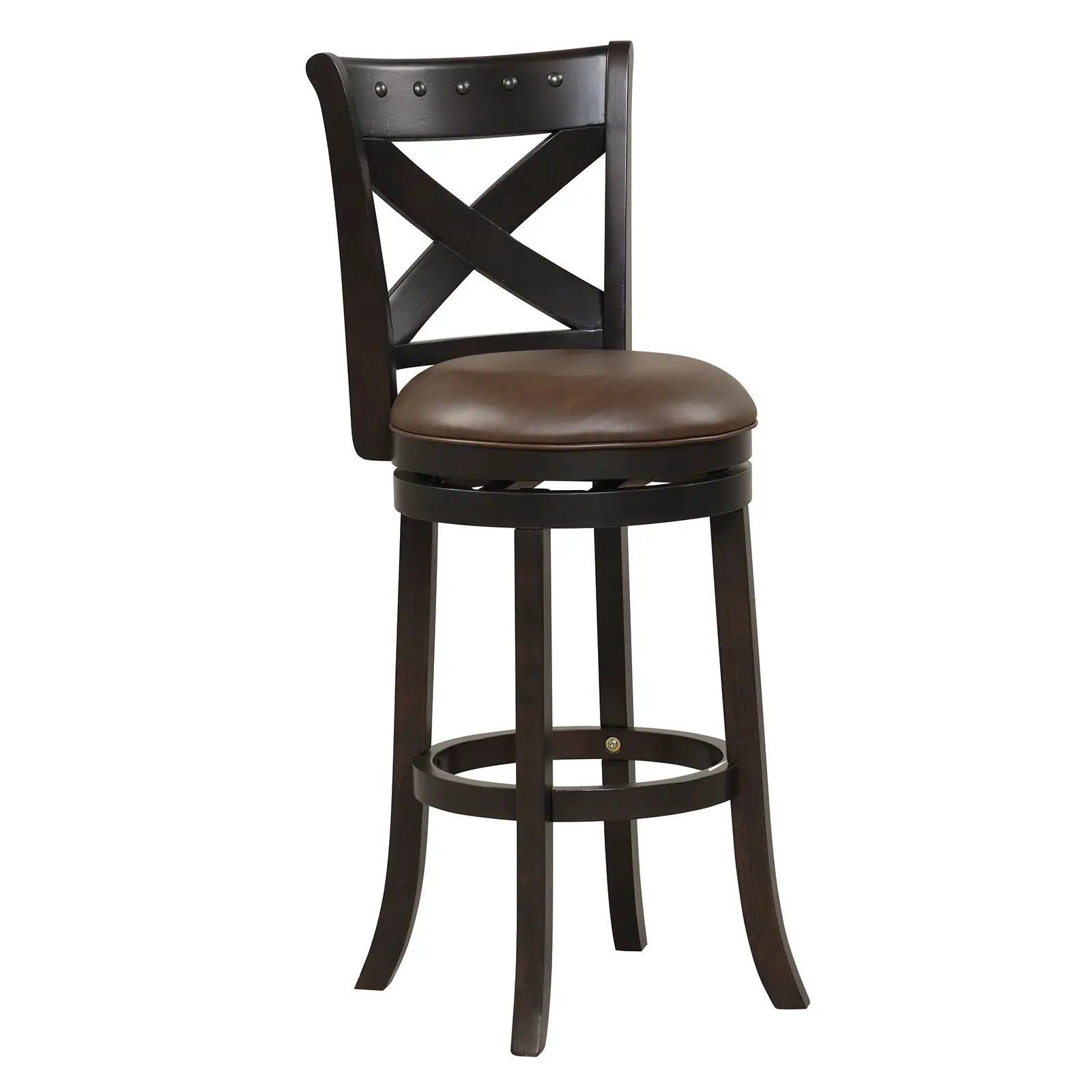 31 Inch Swivel Bar Stool with Curved Backrest PU Leather Seat and Footrest by DirectDeals