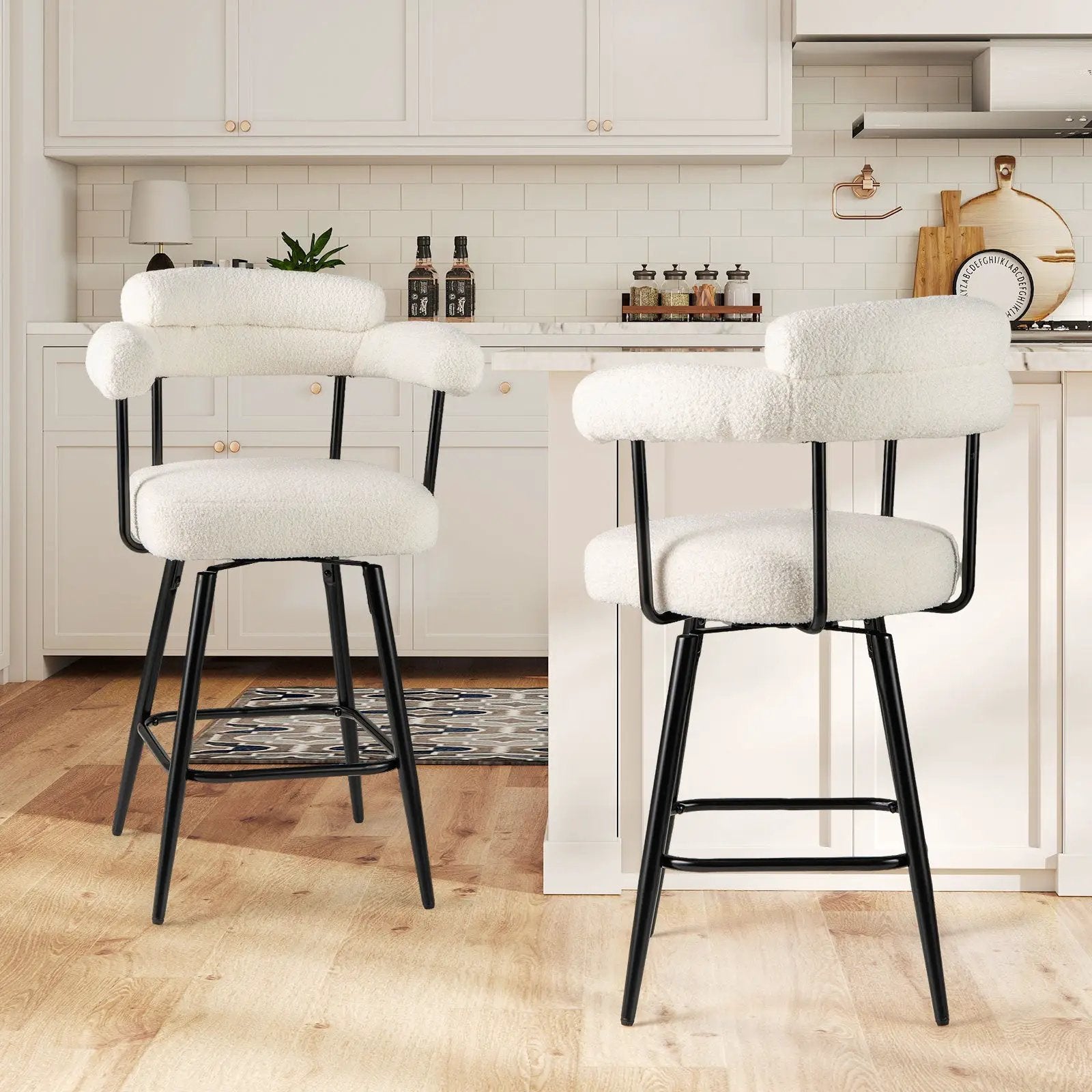 Swivel Bar Stool Set of 2 Counter Height Chairs with Curved Back and Arms by DirectDeals