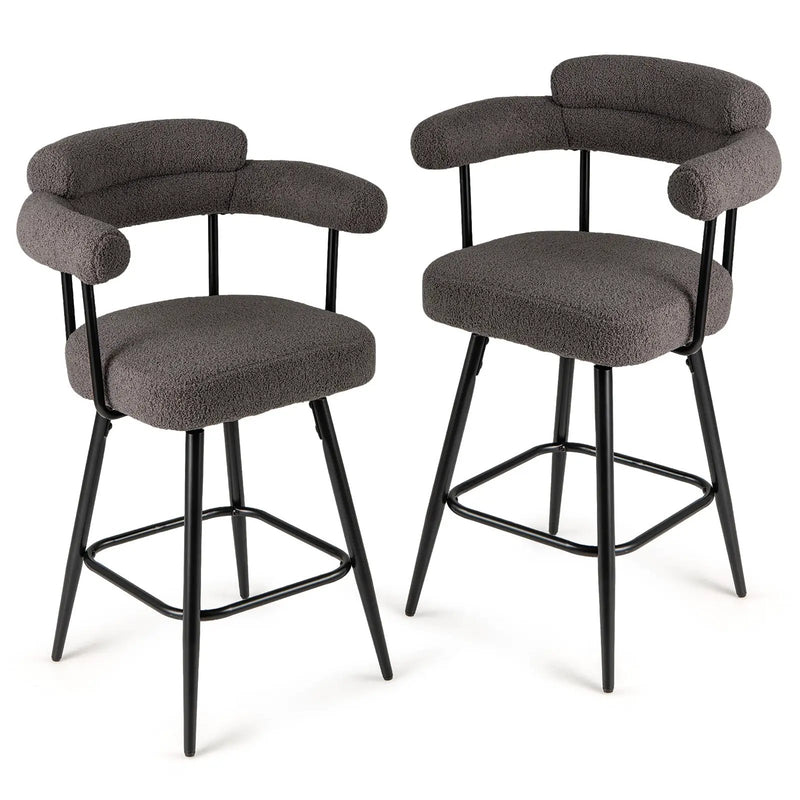 Swivel Bar Stool Set of 2 Counter Height Chairs with Curved Back and Arms by DirectDeals