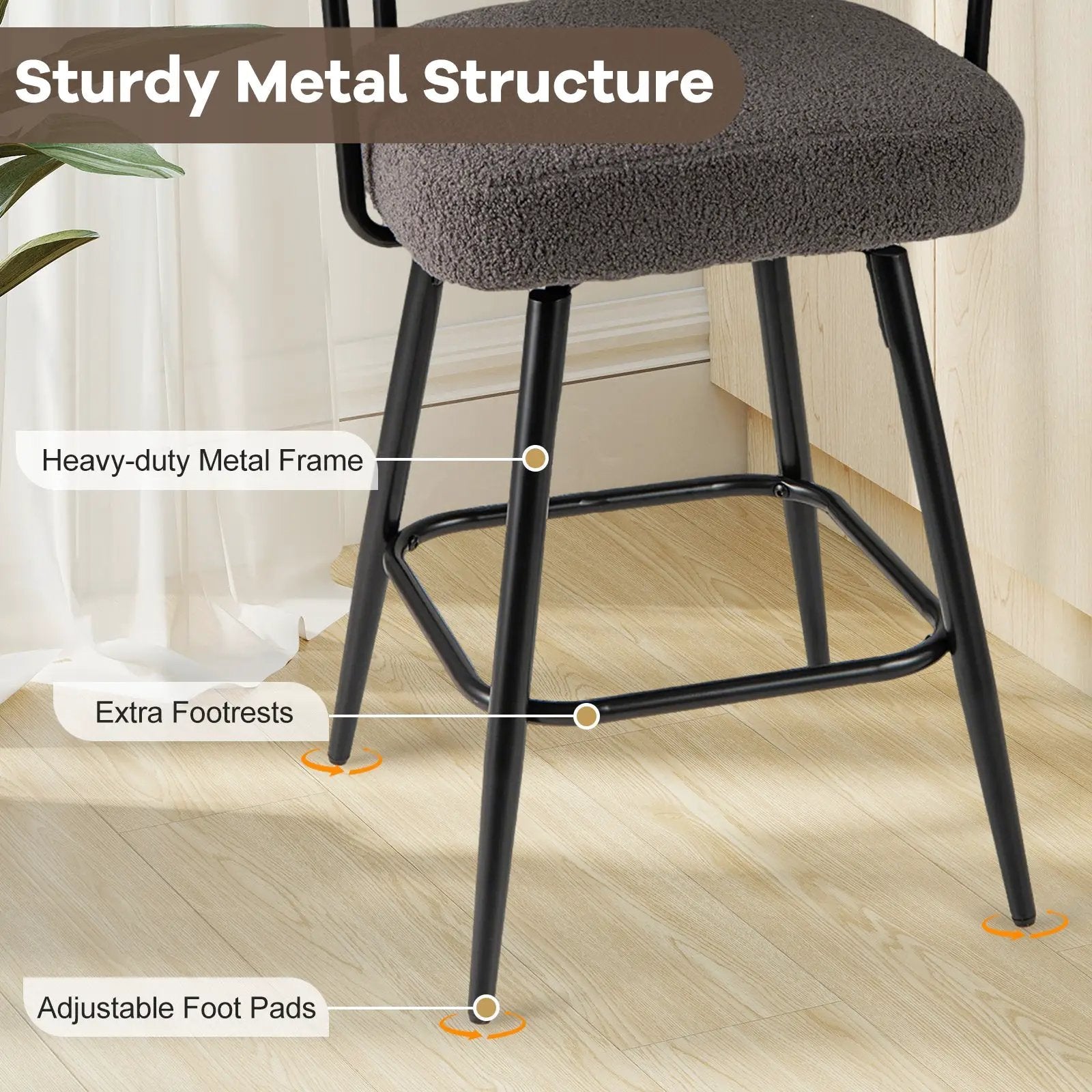 Swivel Bar Stool Set of 2 Counter Height Chairs with Curved Back and Arms by DirectDeals