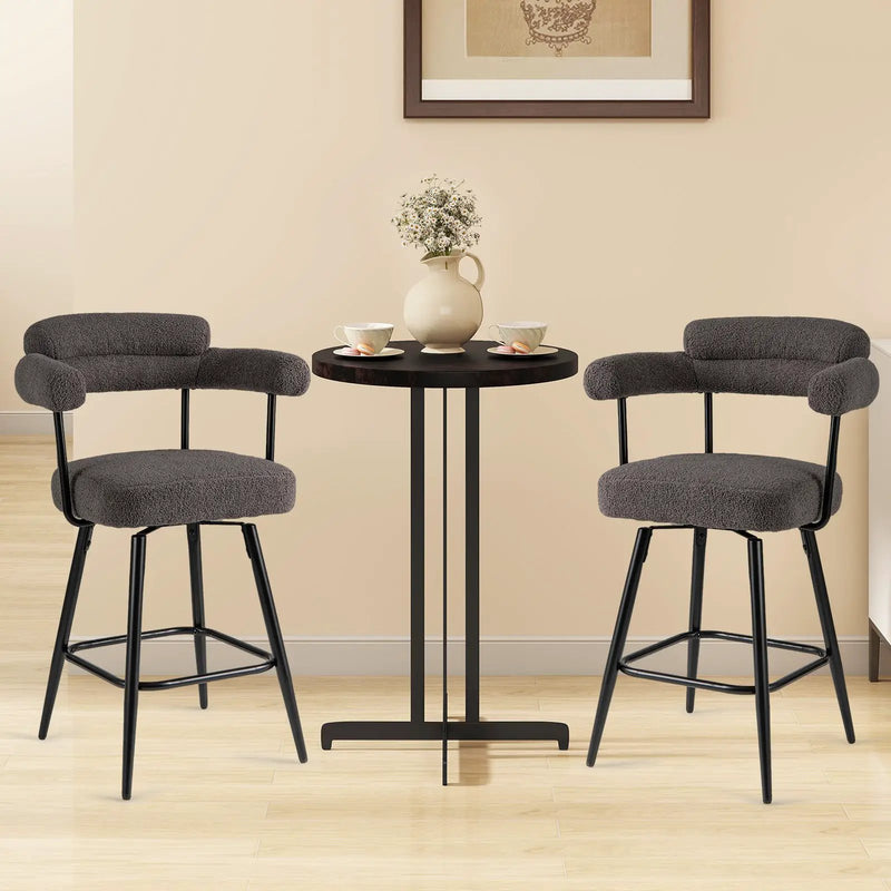 Swivel Bar Stool Set of 2 Counter Height Chairs with Curved Back and Arms by DirectDeals