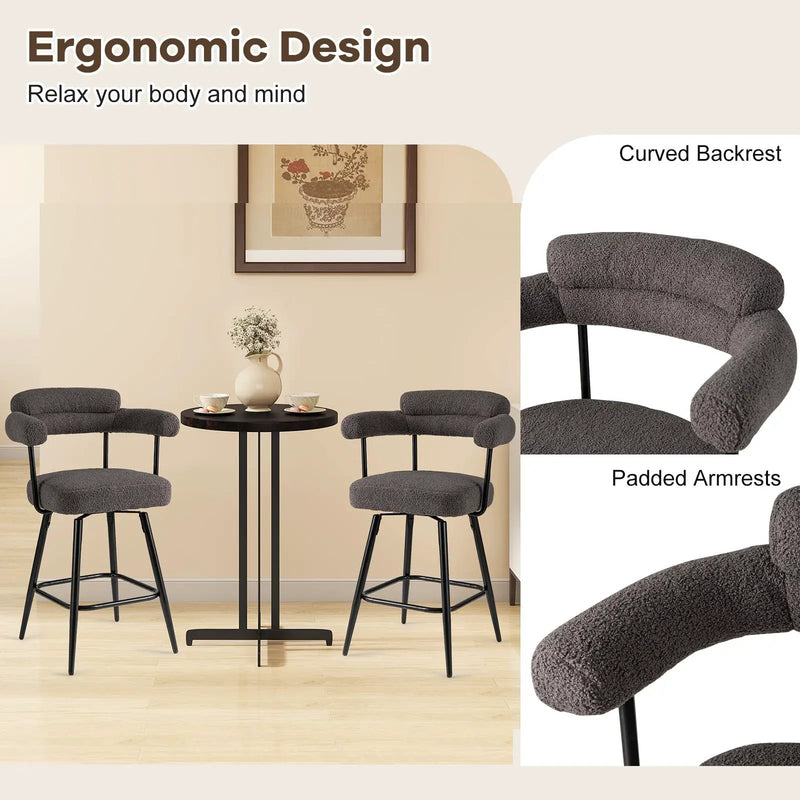 Swivel Bar Stool Set of 2 Counter Height Chairs with Curved Back and Arms by DirectDeals