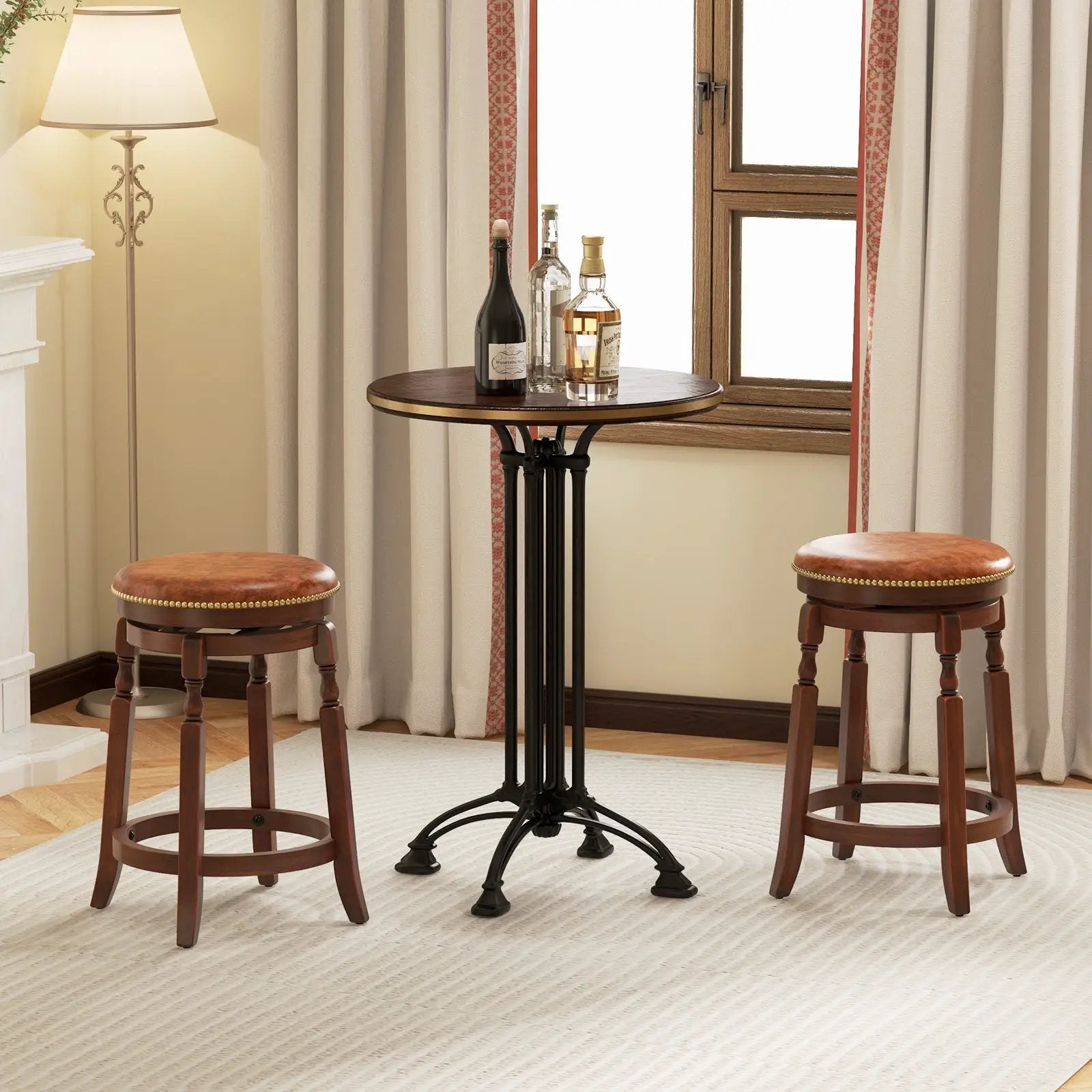 29 Inch Swivel Bar Stool Set of 2 with Upholstered Seat and Rubber Wood Frame-29 inches by DirectDeals