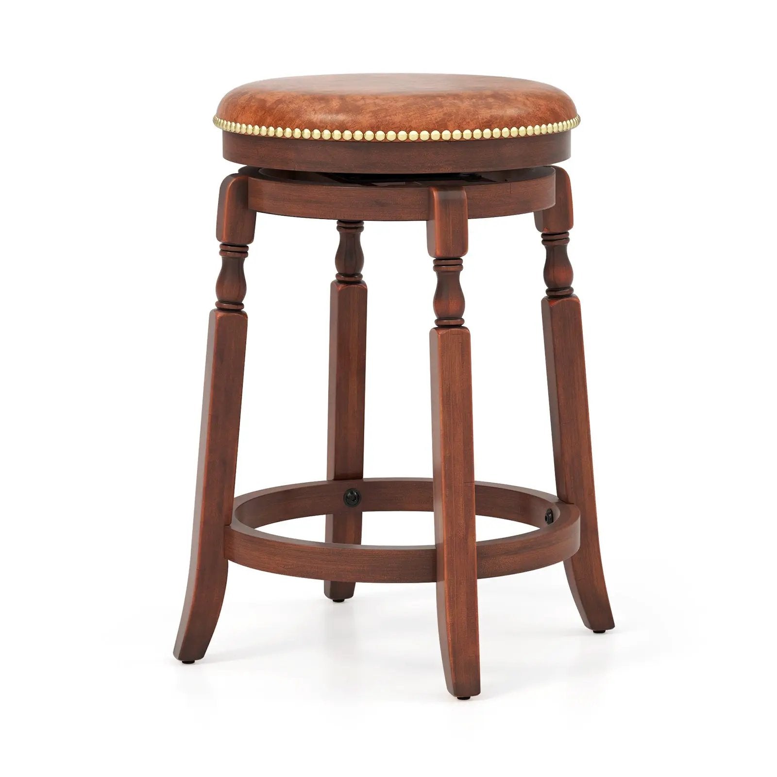 29 Inch Swivel Bar Stool Set of 2 with Upholstered Seat and Rubber Wood Frame-29 inches by DirectDeals