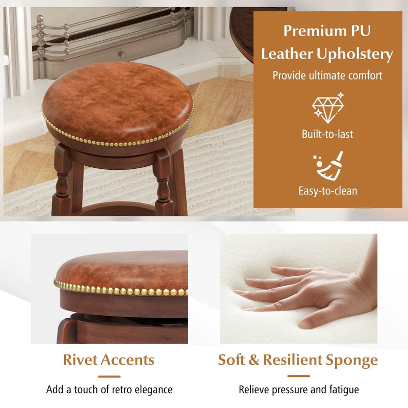 29 Inch Swivel Bar Stool Set of 2 with Upholstered Seat and Rubber Wood Frame-29 inches by DirectDeals