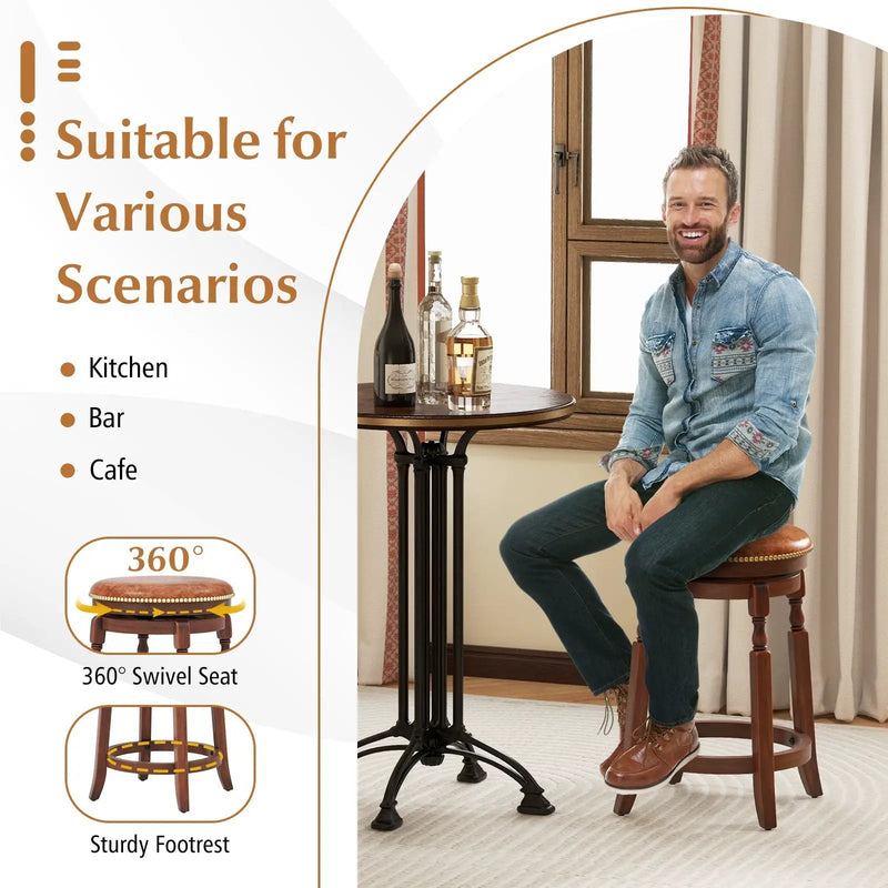 29 Inch Swivel Bar Stool Set of 2 with Upholstered Seat and Rubber Wood Frame-29 inches by DirectDeals