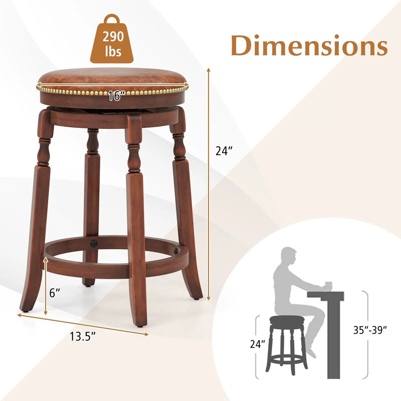29 Inch Swivel Bar Stool Set of 2 with Upholstered Seat and Rubber Wood Frame-29 inches by DirectDeals
