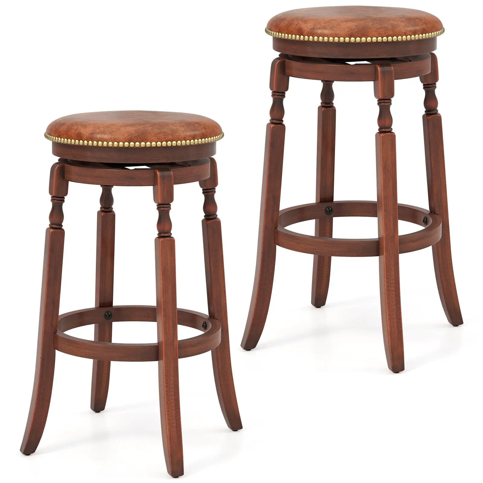 29 Inch Swivel Bar Stool Set of 2 with Upholstered Seat and Rubber Wood Frame-29 inches by DirectDeals