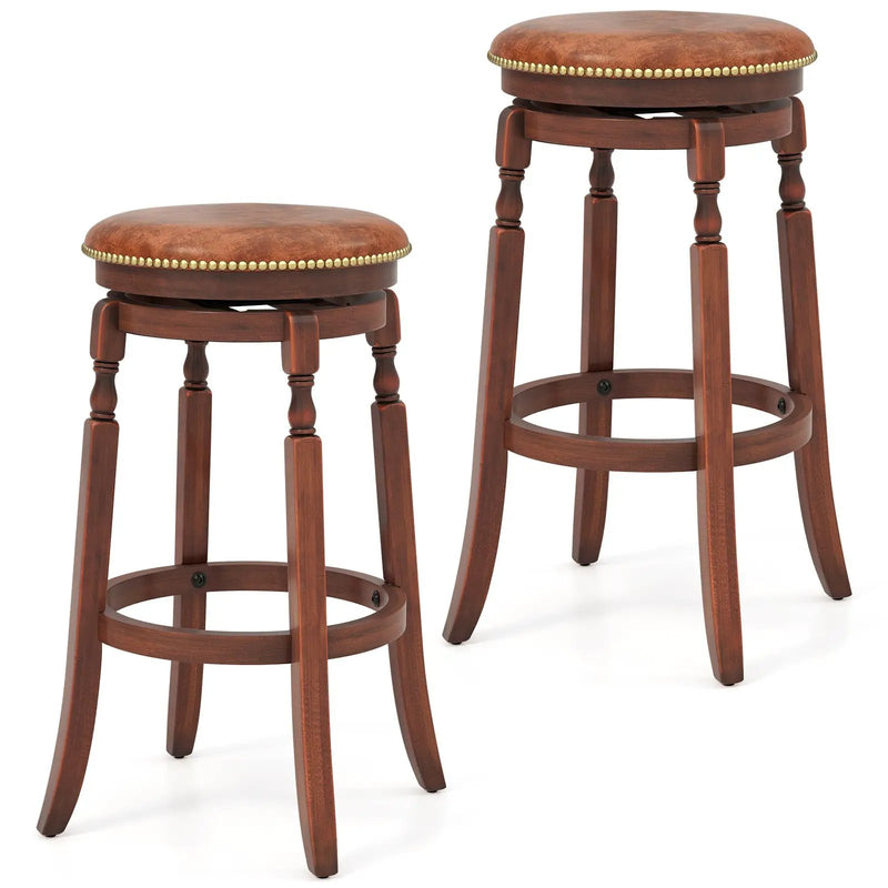 29 Inch Swivel Bar Stool Set of 2 with Upholstered Seat and Rubber Wood Frame-29 inches by DirectDeals