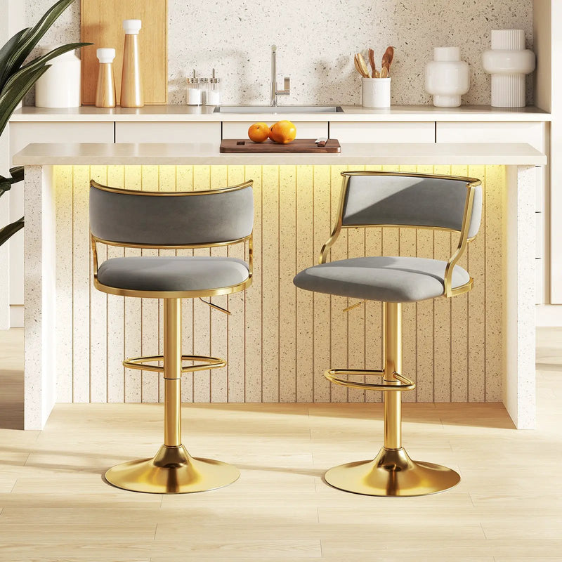 Swivel Bar Stool Set of 2 Dutch Velvet Height Adjustable Island Stools-Grey by DirectDeals
