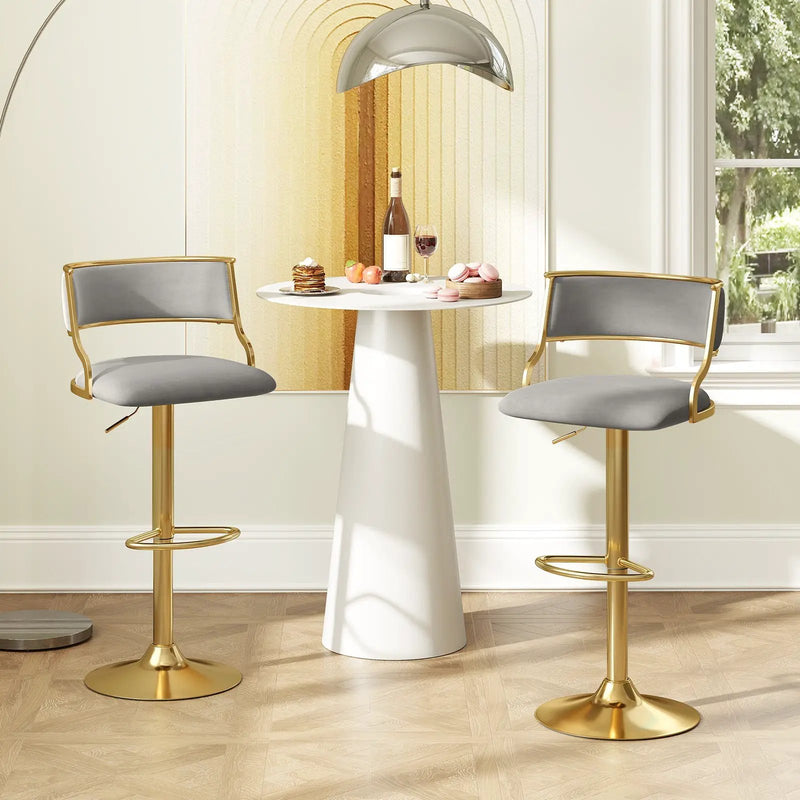 Swivel Bar Stool Set of 2 Dutch Velvet Height Adjustable Island Stools-Grey by DirectDeals