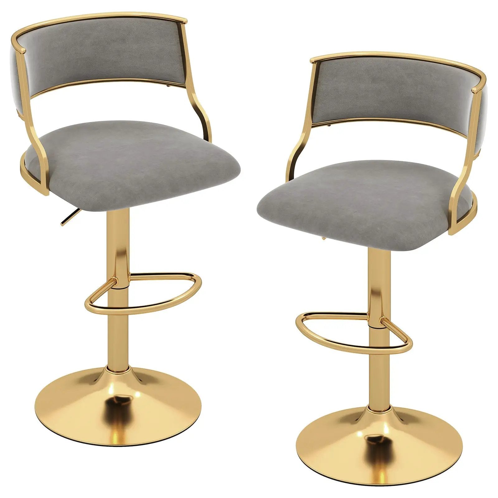 Swivel Bar Stool Set of 2 Dutch Velvet Height Adjustable Island Stools-Grey by DirectDeals