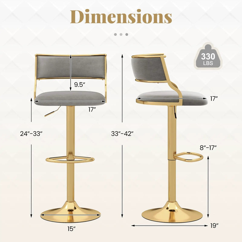 Swivel Bar Stool Set of 2 Dutch Velvet Height Adjustable Island Stools-Grey by DirectDeals