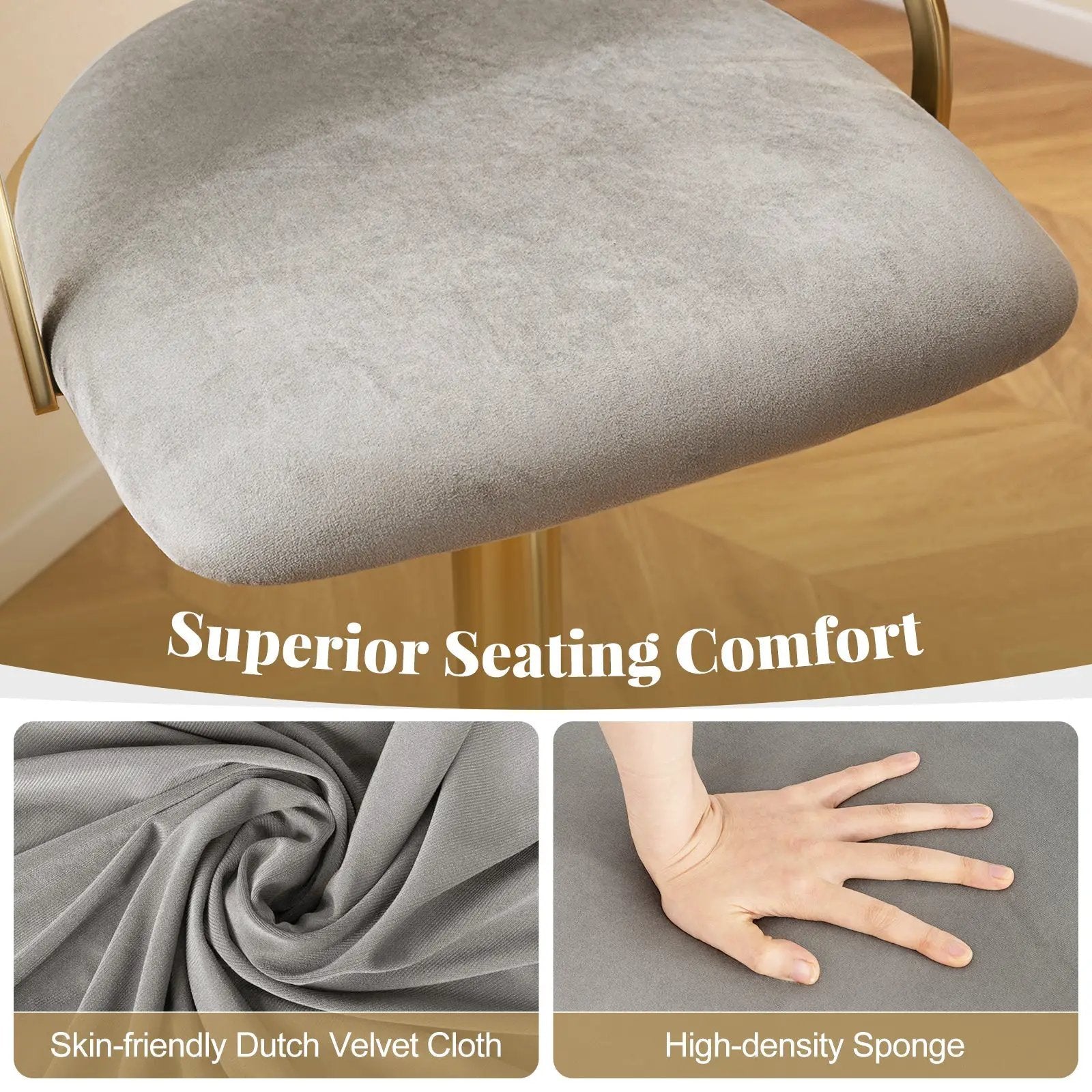 Swivel Bar Stool Set of 2 Dutch Velvet Height Adjustable Island Stools-Grey by DirectDeals