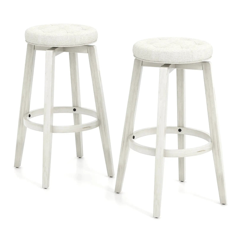 360-Degree Swivel Upholstered Rubberwood Frame Bar Stool Set of 2 with Footrest by DirectDeals