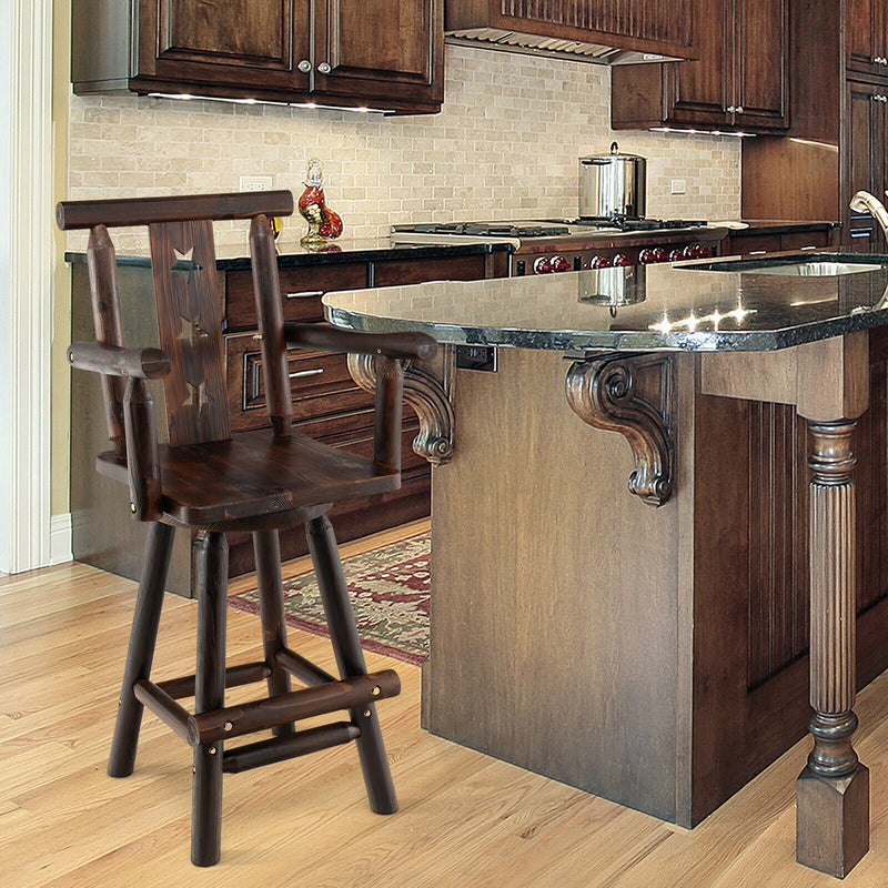 29 Inch Wooden Swivel Bar Stool with Footrest Backrest Armrest-Brown by DirectDeals