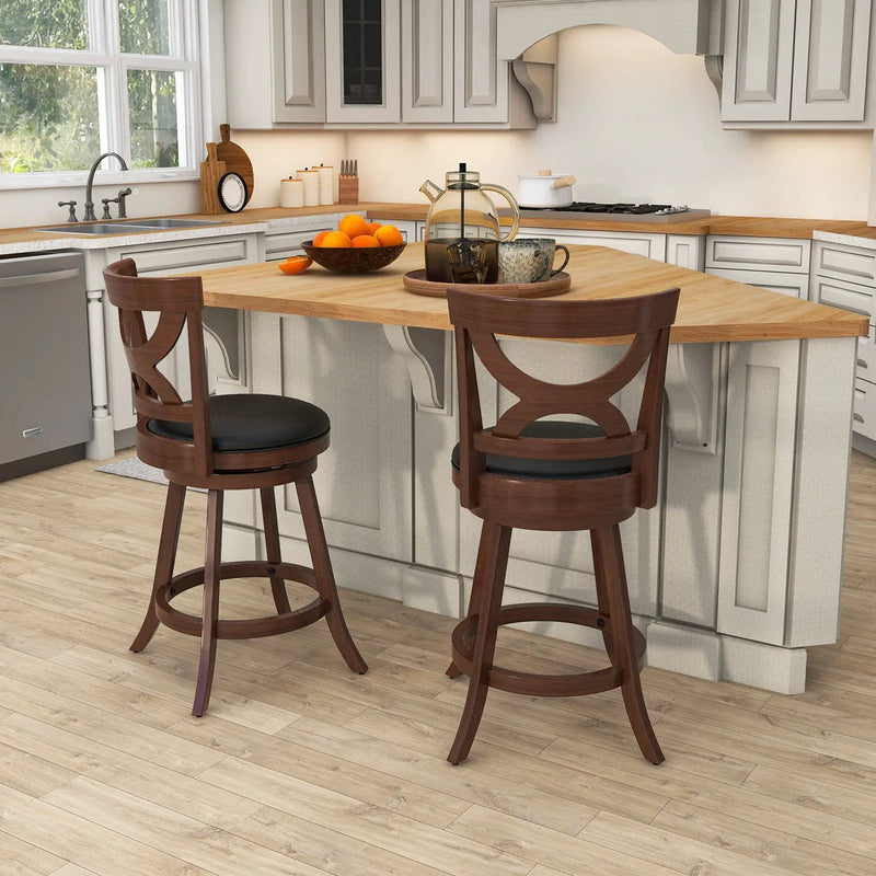 Swivel Bar Stools Set of 2 with Soft Cushion and Elegant Hollow Backrest by DirectDeals
