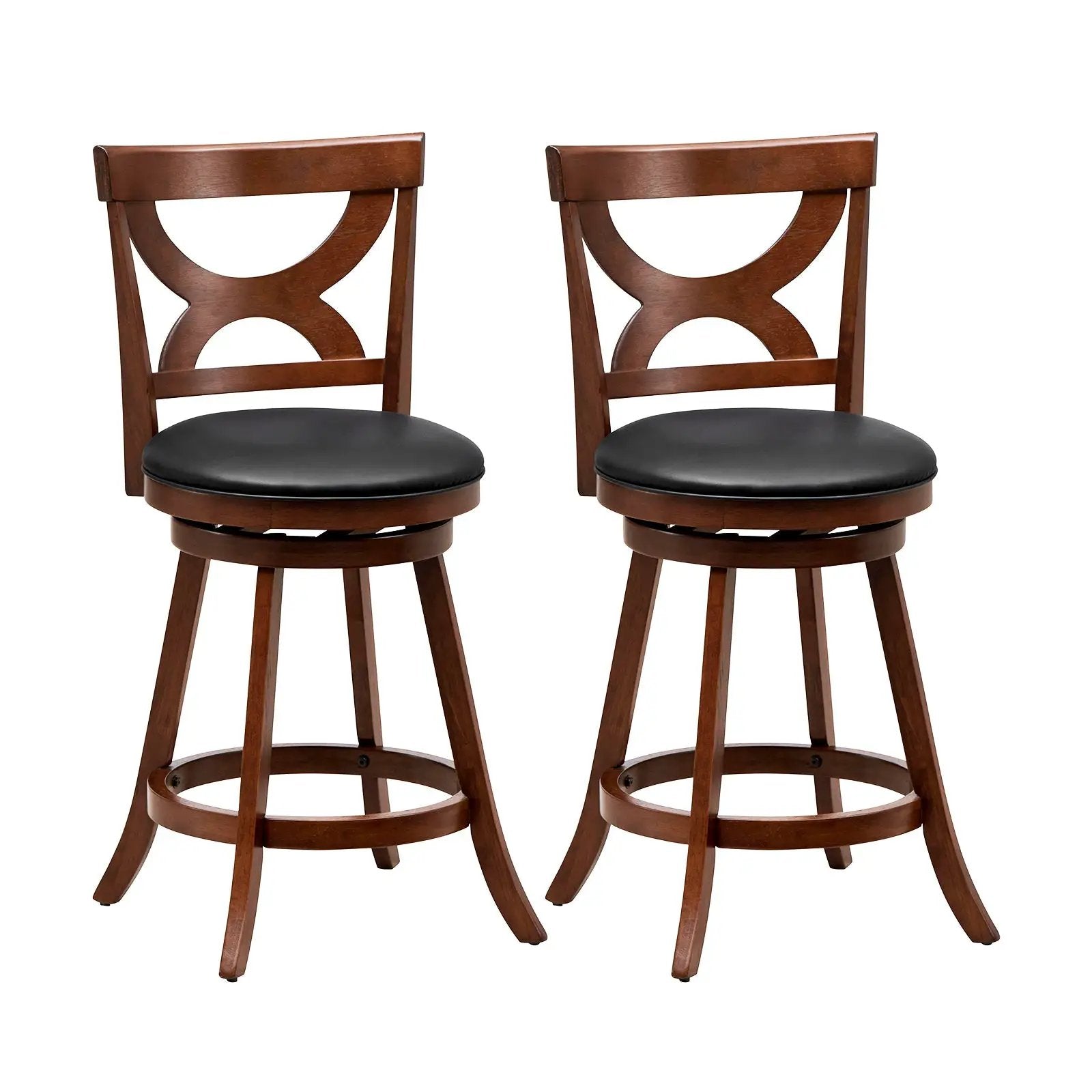 Swivel Bar Stools Set of 2 with Soft Cushion and Elegant Hollow Backrest by DirectDeals