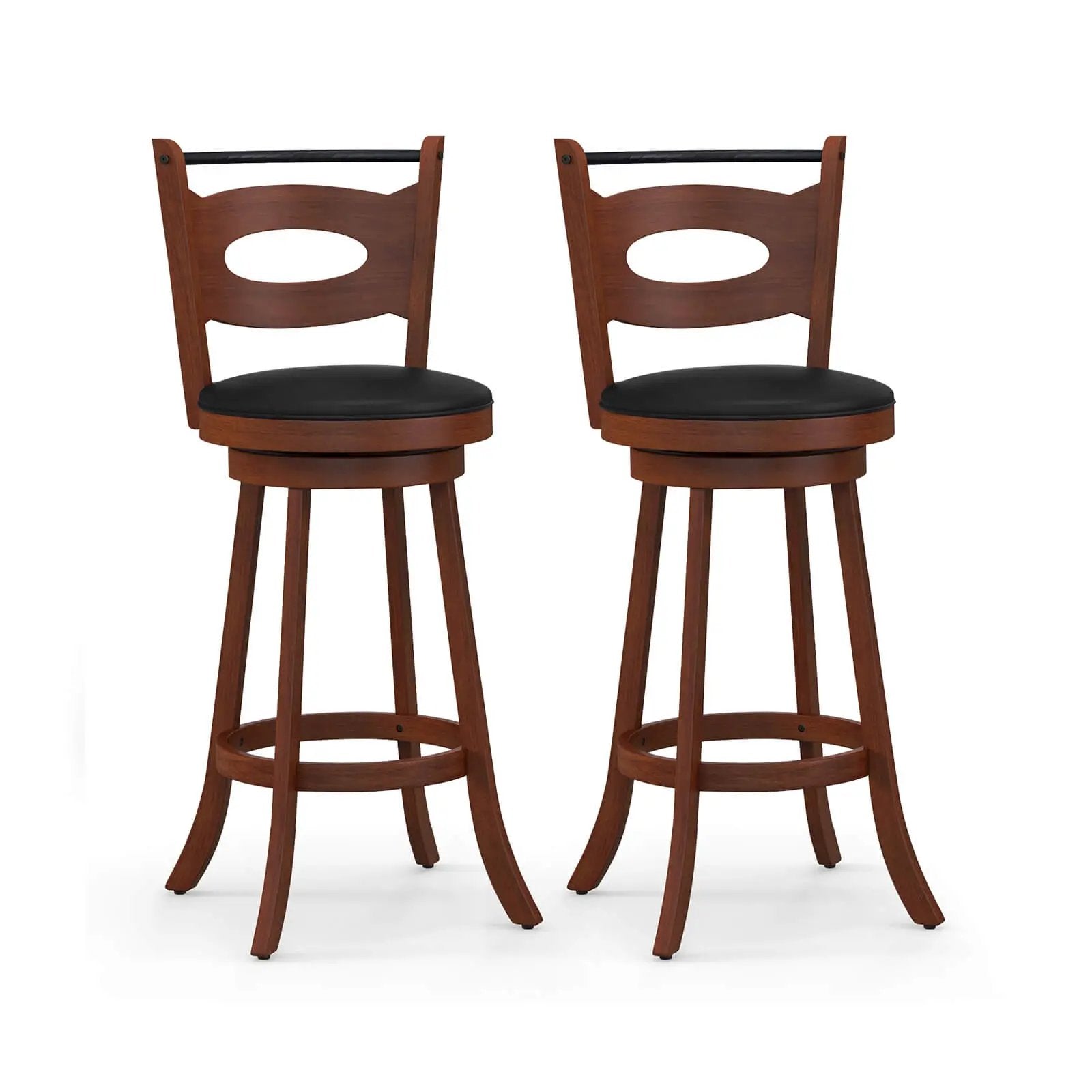 2 Pieces 24/29 inch Swivel Bar Stools with Curved Backrest and Seat Cushions by DirectDeals