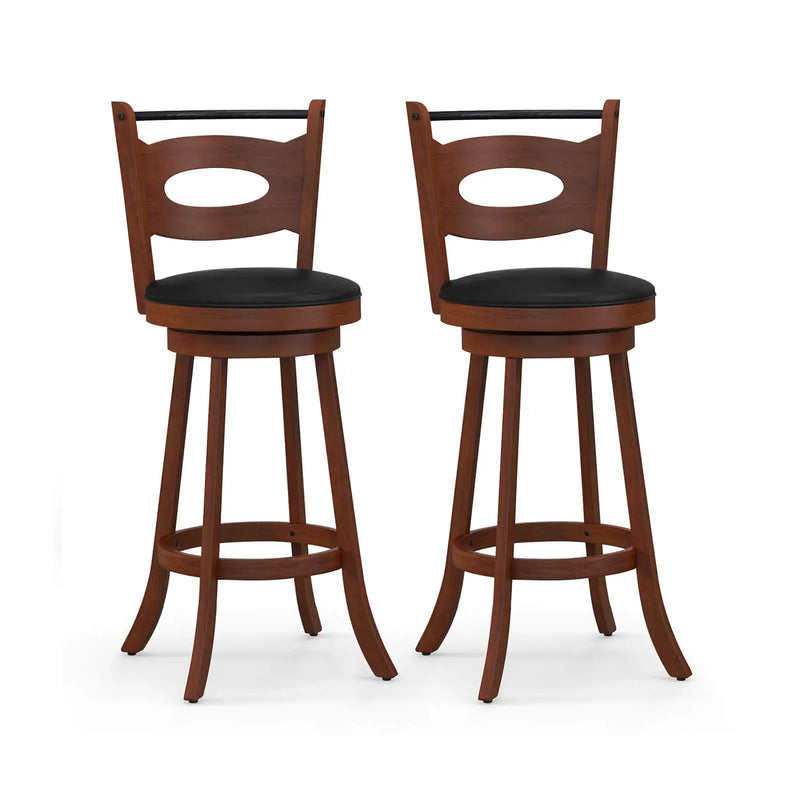 2 Pieces 24/29 inch Swivel Bar Stools with Curved Backrest and Seat Cushions by DirectDeals