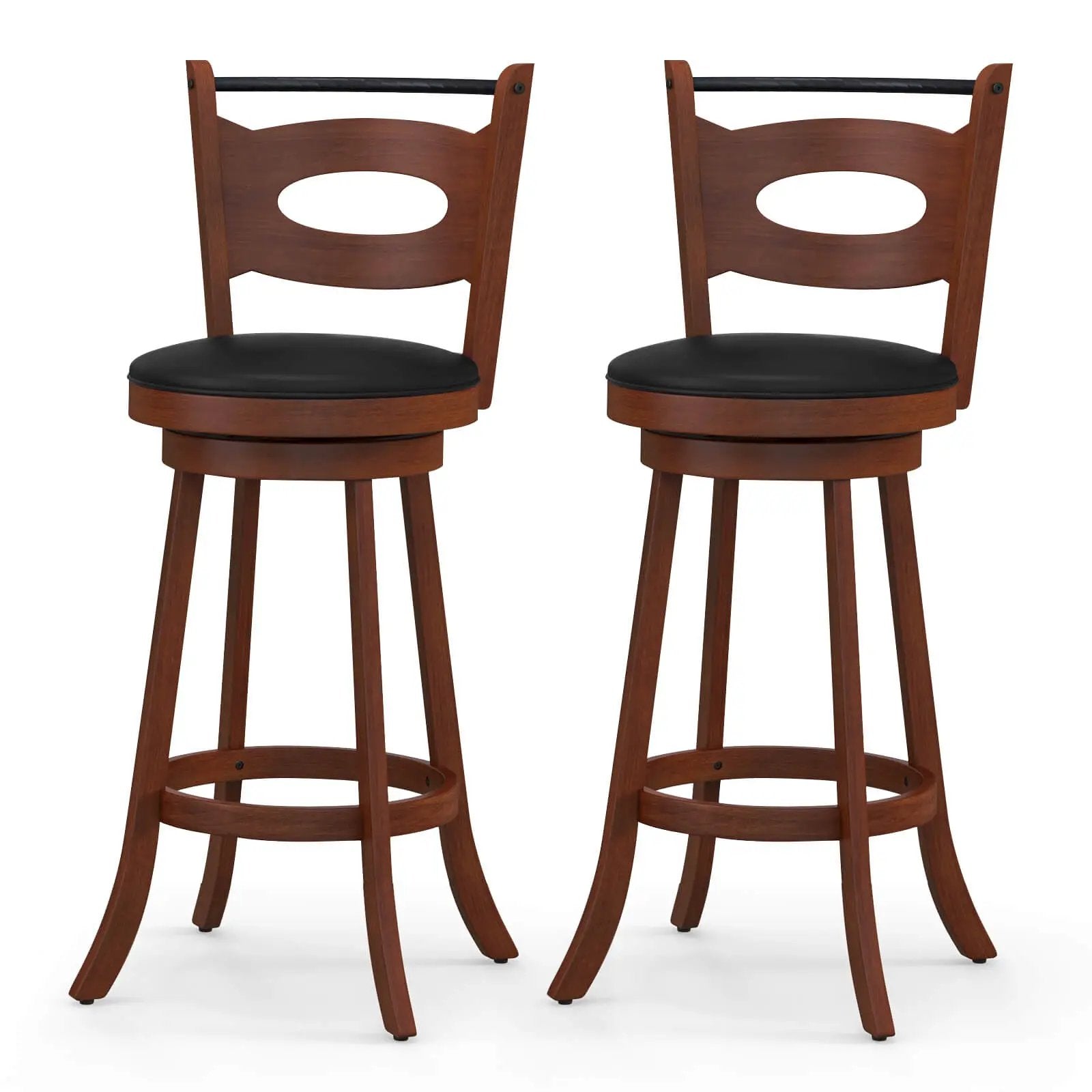 2 Pieces 24/29 inch Swivel Bar Stools with Curved Backrest and Seat Cushions by DirectDeals