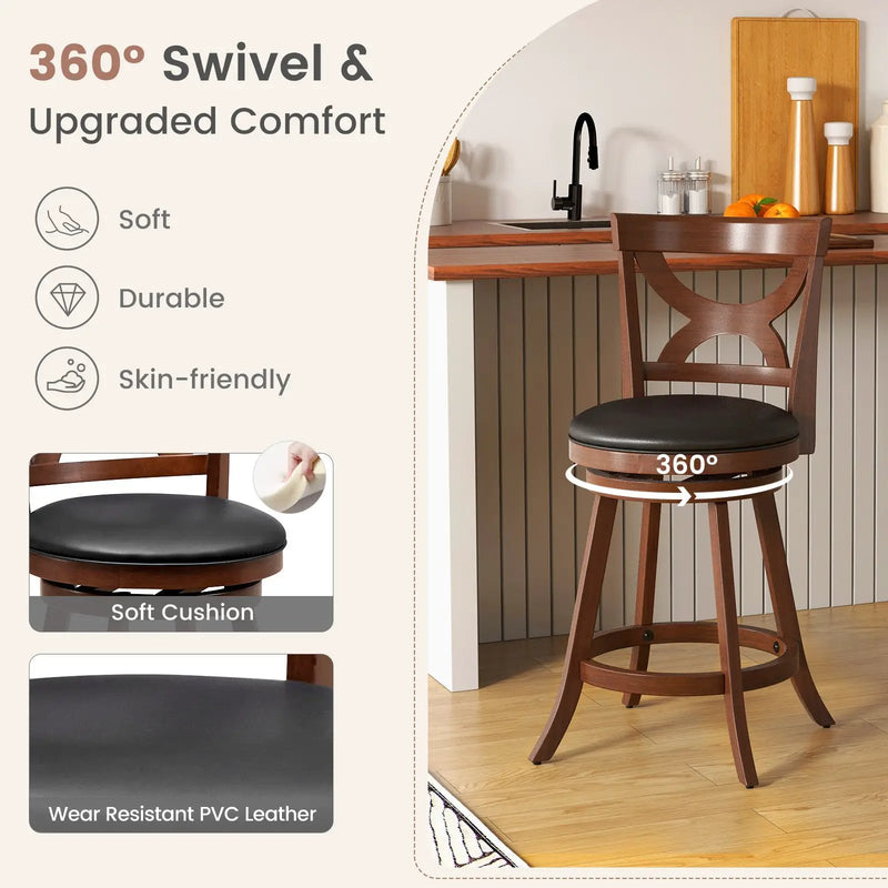Swivel Bar Stools Set of 2 with Soft Cushion and Elegant Hollow Backrest by DirectDeals