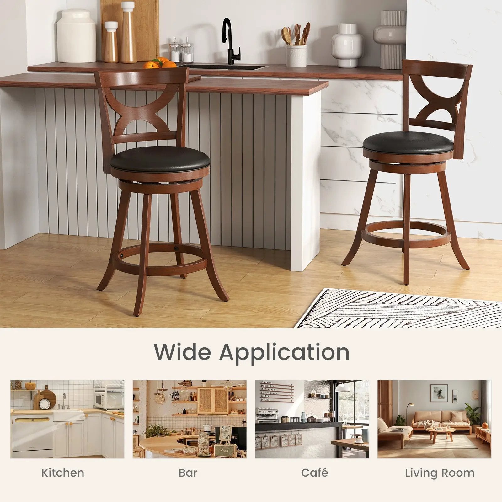 Swivel Bar Stools Set of 2 with Soft Cushion and Elegant Hollow Backrest by DirectDeals