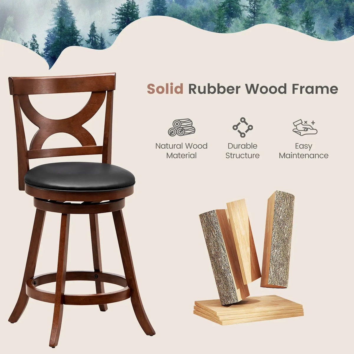 Swivel Bar Stools Set of 2 with Soft Cushion and Elegant Hollow Backrest, photo 6 of 8
