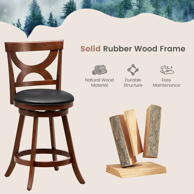 Swivel Bar Stools Set of 2 with Soft Cushion and Elegant Hollow Backrest by DirectDeals