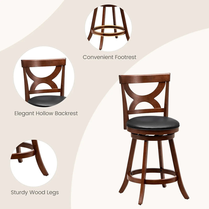 Swivel Bar Stools Set of 2 with Soft Cushion and Elegant Hollow Backrest by DirectDeals
