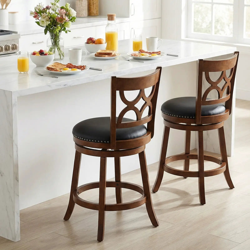Swivel Bar Stools Set of 2 with High Backrest and Wood Frame by DirectDeals