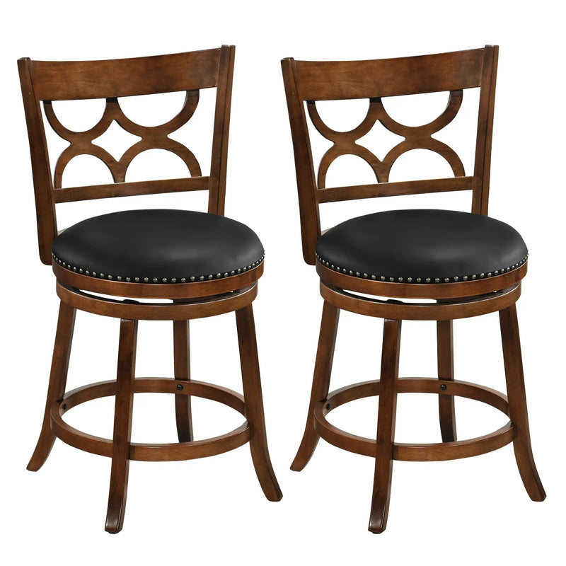 Swivel Bar Stools Set of 2 with High Backrest and Wood Frame by DirectDeals