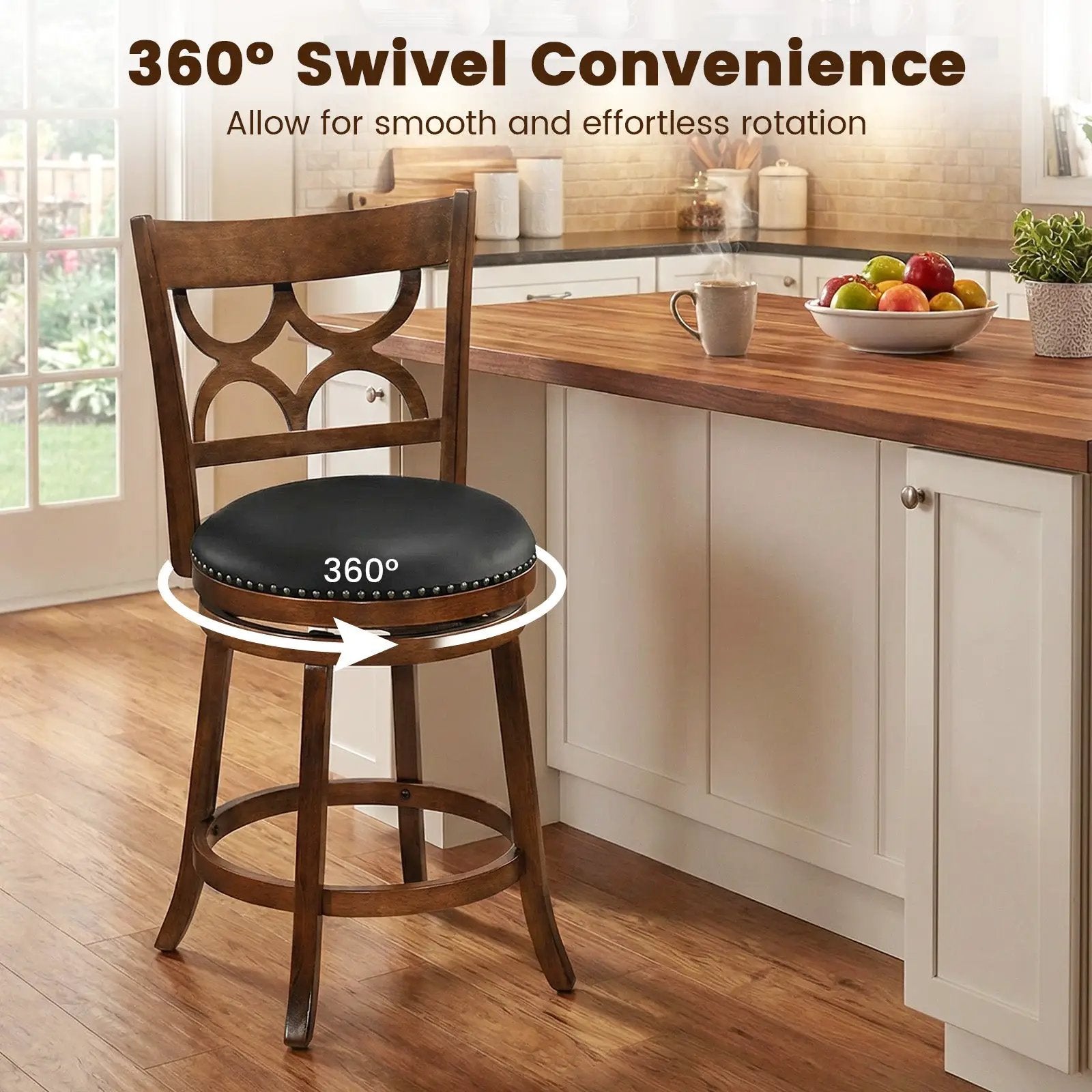 Swivel Bar Stools Set of 2 with High Backrest and Wood Frame by DirectDeals