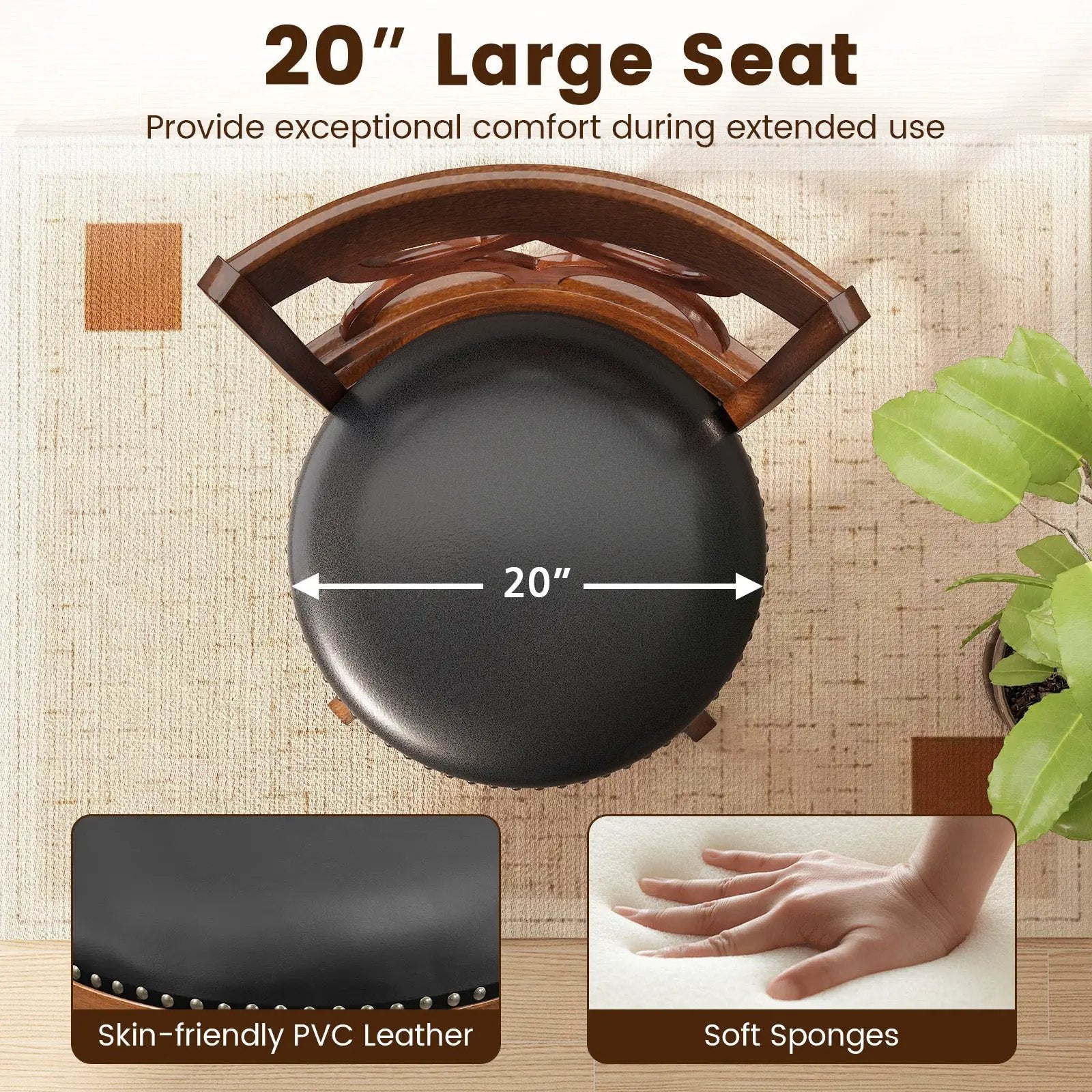 Swivel Bar Stools Set of 2 with High Backrest and Wood Frame by DirectDeals