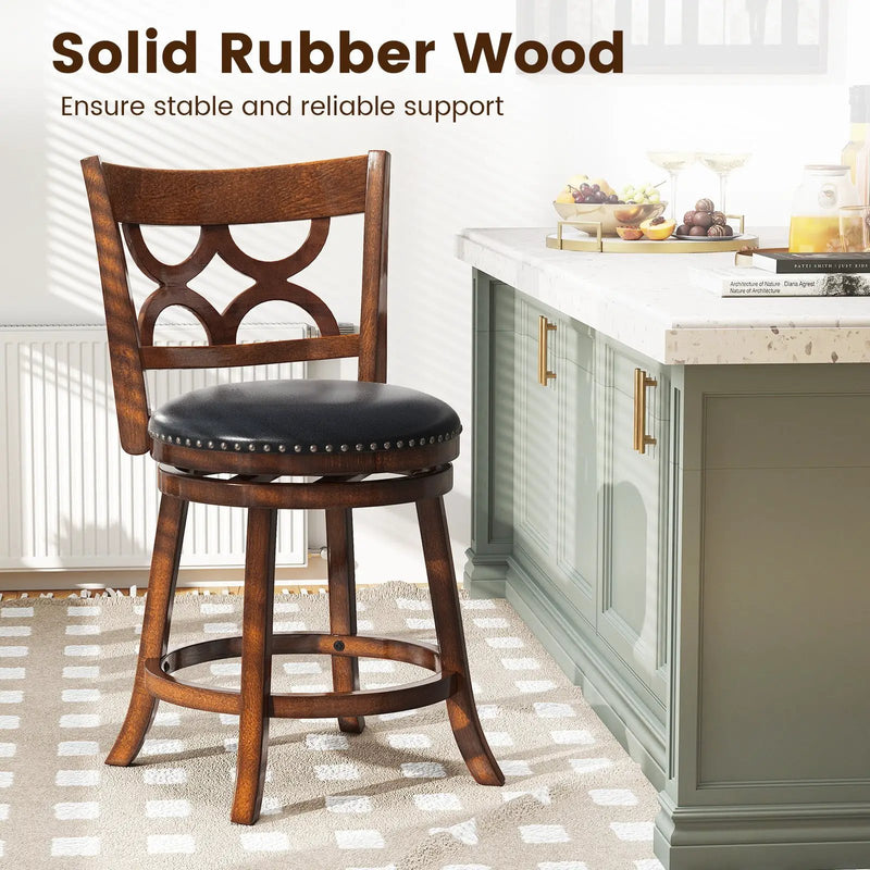 Swivel Bar Stools Set of 2 with High Backrest and Wood Frame by DirectDeals