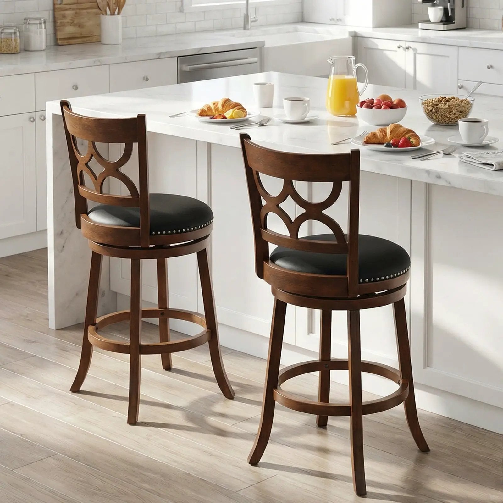 Swivel Bar Stools Set of 2 with High Backrest and Wood Frame by DirectDeals
