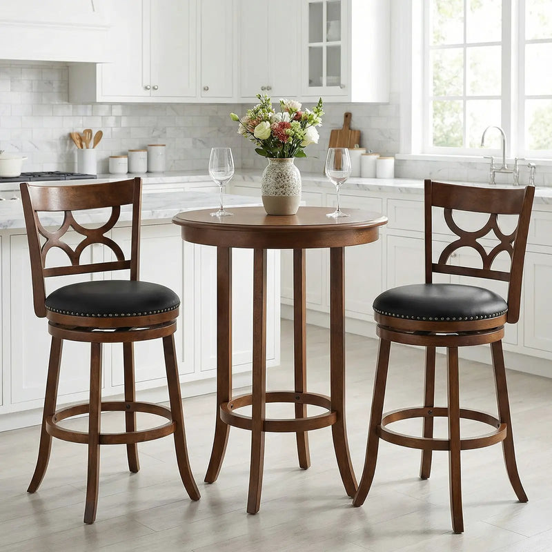 Swivel Bar Stools Set of 2 with High Backrest and Wood Frame by DirectDeals
