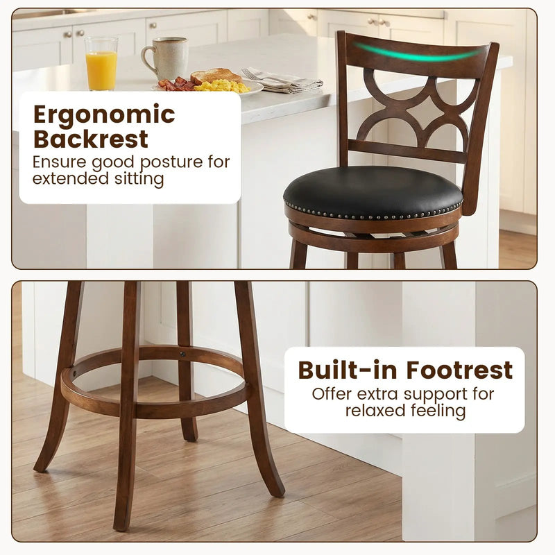 Swivel Bar Stools Set of 2 with High Backrest and Wood Frame by DirectDeals