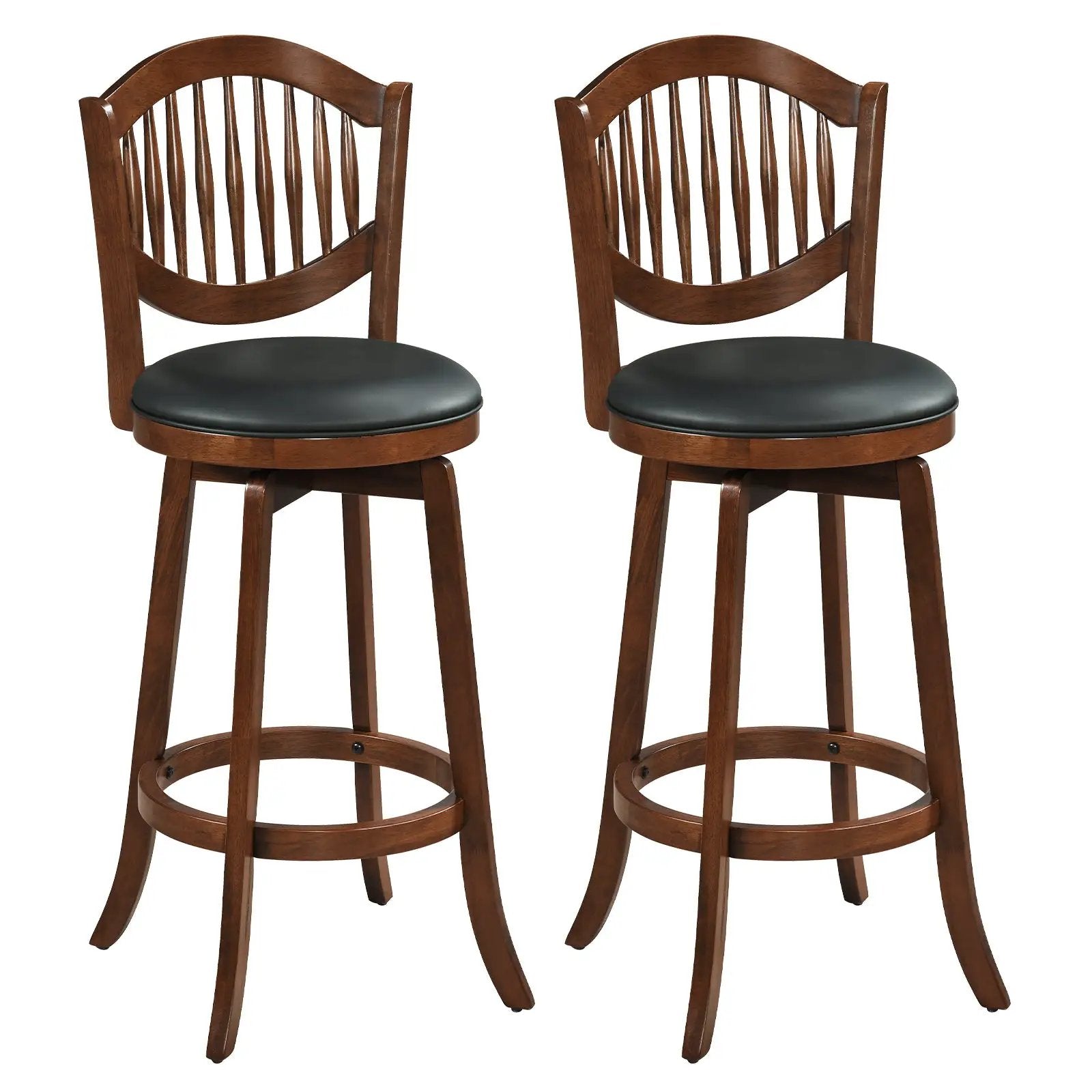 Swivel Bar Stools Set of 2 with Backrest and Wood Frame by DirectDeals