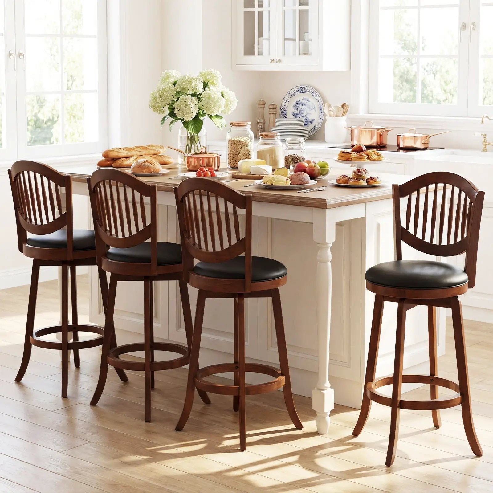 Swivel Bar Stools Set of 2 with Backrest and Wood Frame by DirectDeals