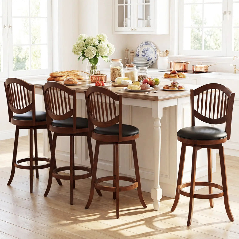 Swivel Bar Stools Set of 2 with Backrest and Wood Frame by DirectDeals