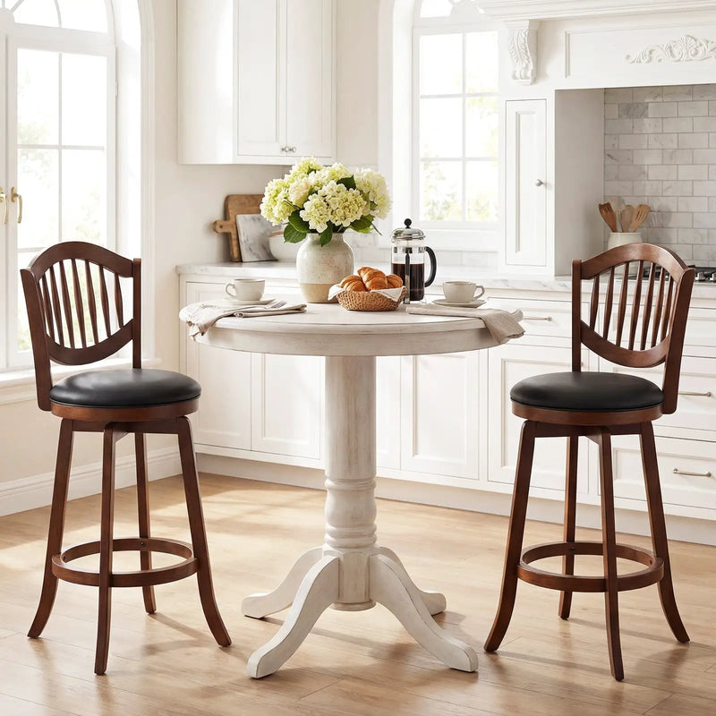 Swivel Bar Stools Set of 2 with Backrest and Wood Frame by DirectDeals